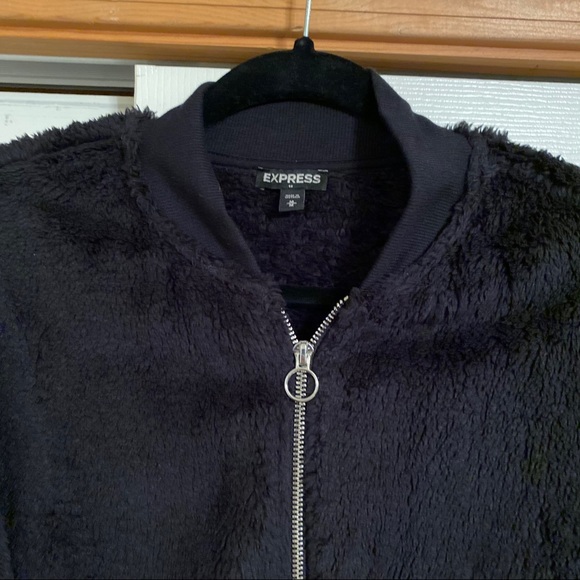 Express Black Sherpa Bomber Jacket - Picture 6 of 8